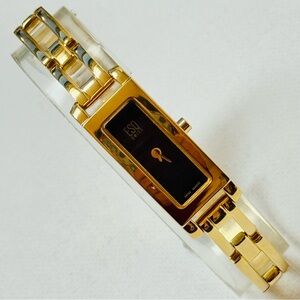 ESQ Swiss Movado Womens Skinny Tank Gold Watch Black Dial Elegant Bracelet E5185